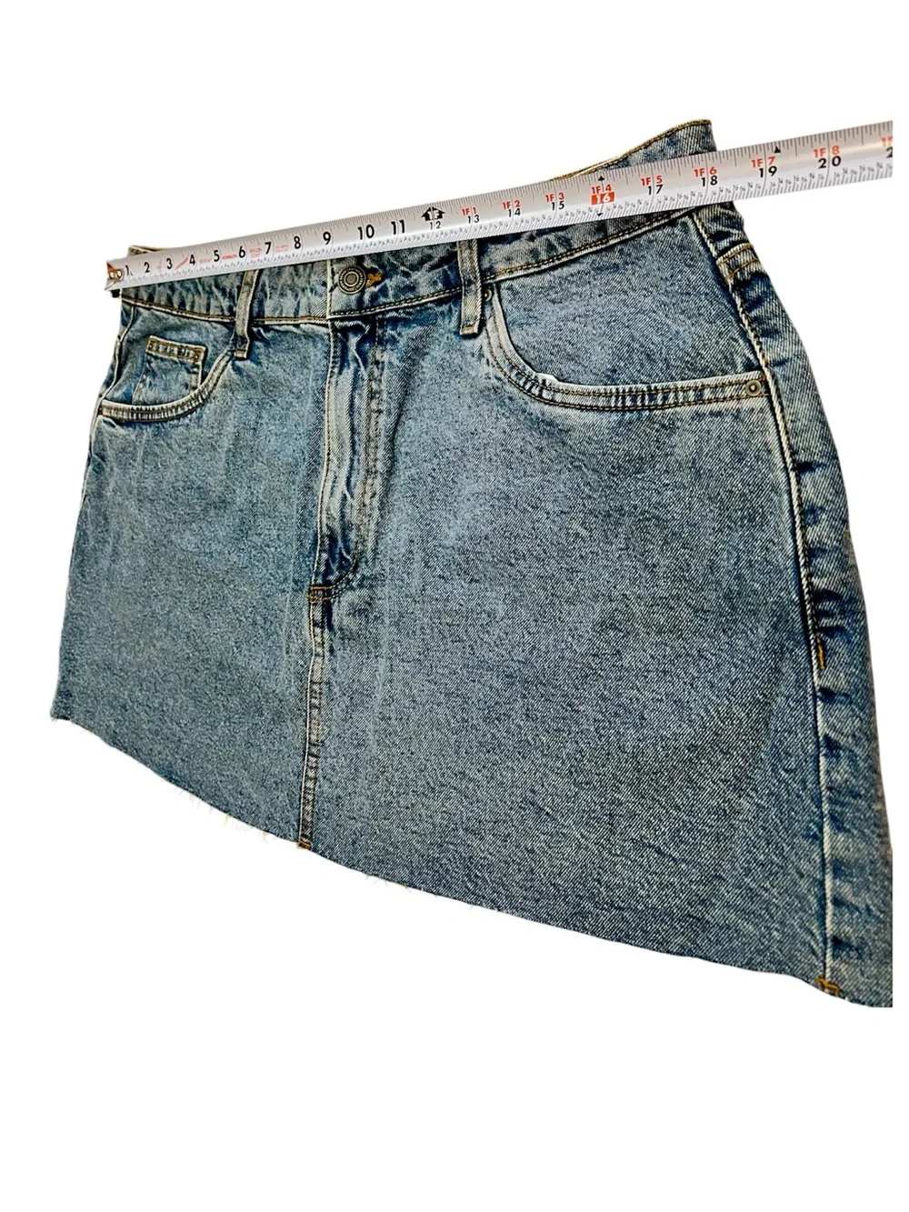 Cotton-On Denim Mini Skirt Mid Rise Fitted‎ Waist Vintage Look, Blue, Sz 34 / XL